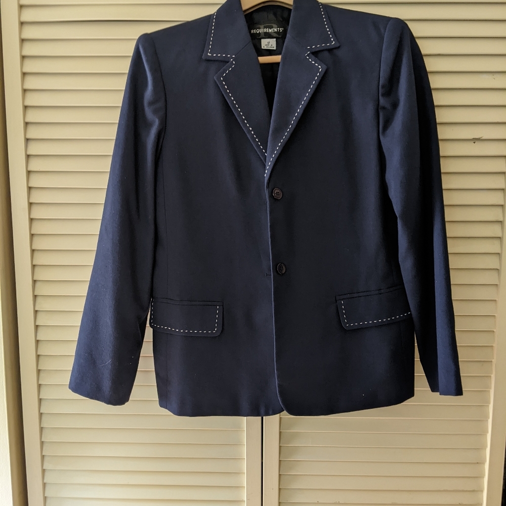 Navy blue blazer white stitching brand Requirements size 12